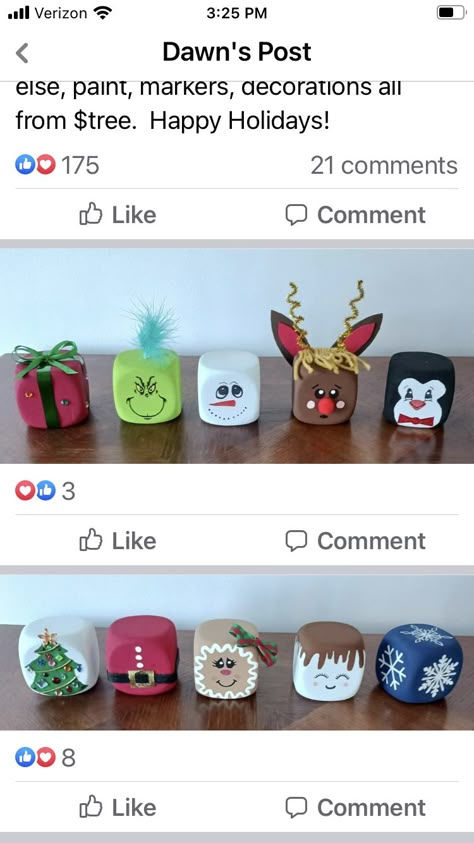 Cube Ornaments Diy, Dollar Store Dice Crafts, Marshmallow Foam Dice, Foam Block Crafts, Foam Marshmallow Craft, Dollar Tree Foam Dice Crafts, Foam Dice Dollar Tree Crafts, Dollar Tree Dice Crafts Diy, Dollar Tree Dice Crafts