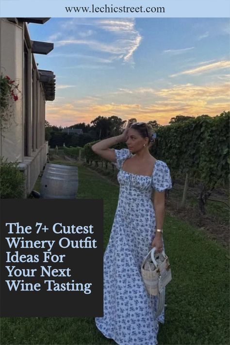 The 7+ Cutest Winery Outfit Ideas For Your Next Wine Tasting. Not sure what to wear for your next winery trip. Whether it be for a girls trip aesthetic or a date outfit ideas, there are over 7 ideas for a winery day. Lots of cute winery outfits for a date outfit summer or a girls trip summer. Lots of cute dresses that will give you the wine aesthetic while you enjoy your glass of wine. #wineryoutfit #girlstripaesthetic #dateoutfitideas #winery Tuscan Winery Outfit, Vineyard Date Outfit, Summer Wine Tasting Outfit Black Women, Wine Tasting Outfit Spring Casual, Oregon Winery Outfit, Napa Valley Aesthetic Outfit, Winetasting Outfits Spring, Blue Winery Outfit, What To Wear To A Winery In The Spring