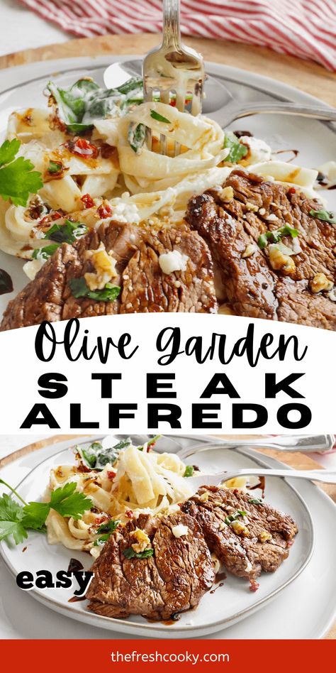 Steak Gorgonzola Alfredo, Gorgonzola Alfredo, Steak Alfredo, Steak Gorgonzola, Gorgonzola Recipes, Balsamic Drizzle, Copycat Olive Garden, Olive Garden Recipes, Fettuccine Pasta