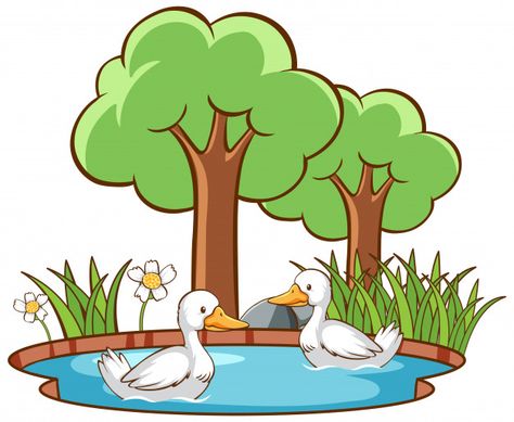 Isolated two ducks in the pond | Free Vector #Freepik #freevector #tree #water #nature #character Ducks In A Pond Drawing, Duck In Water Drawing, Pond Clipart, Pond Drawing, Nature Character, Tortoise Drawing, Duck In Water, Win Art, Giraffe Drawing