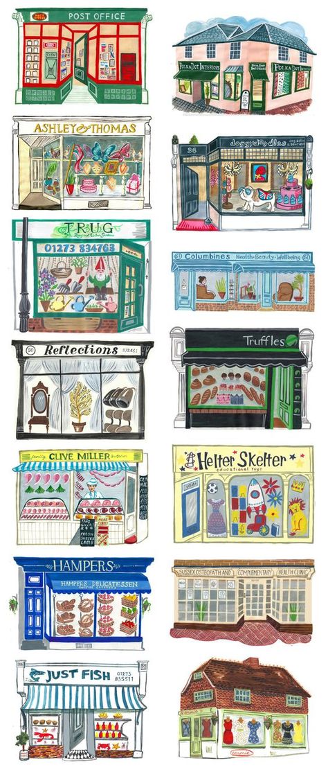 Anime City, Building Illustration, Shop Illustration, House Illustration, Middle School Art, Urban Sketching, Store Front, Illustrations Posters, Watercolor Art