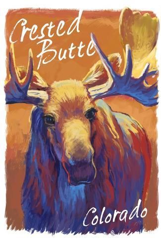 size: 18x12in Art Print: Crested Butte, Colorado - Moose - Vivid - Lantern Press Artwork by Lantern Press : Alaska Moose, Southern Alberta, Travel Artwork, Denali National Park, Retro Travel Poster, Three Children, Wild Creatures, Stock Art, Beautiful Posters