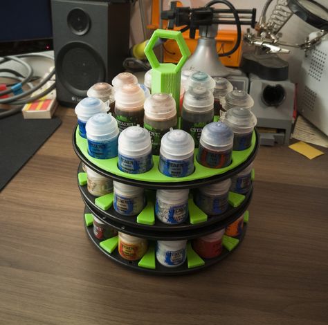 Like all 3D printer enthousiast, I have plenty of empty plastic filament spool.





I also have lots of Citadel paint for painting some minis or 3d printed stuff, so I needed a way to store them.





So I made this stackable system which fits 750g filament spools.





The diameter of the stacker is 48mm, if the inner diameter of your spool is lower than 48mm I provide step files for easy modification. 3d Print Container, 3d Printer Spool Holder, 3d Printer Filament Storage, Paint Storage, Tool Holder, Machine Tools, Accessories Diy, Storage System, Diy Tools