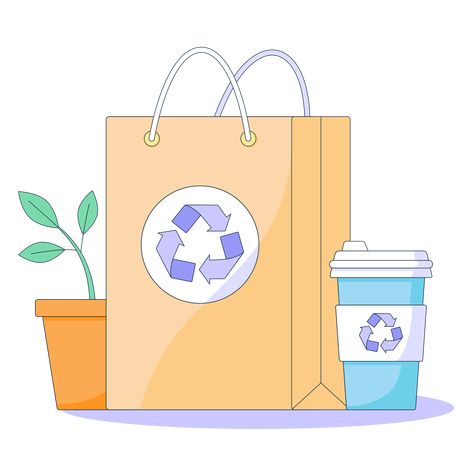 Reusable Bags Design, Cup Clipart, Plant Paper, Packaging Illustration, Recycle Symbol, Free Vector Illustration, Recycle Bag, Recyclable Packaging, Creative Illustration