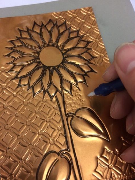 Metal Tape Art, Embossed Paper Art, Embossing Art, Metal Embossing Art, Aluminum Foil Art, Aluminum Crafts, Metal Tape, Paint Stencils, Copper Crafts