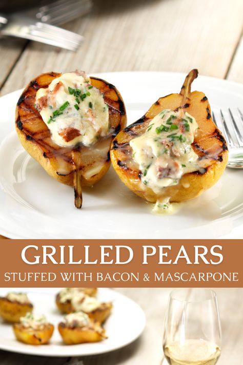 Pear Main Dish Recipes, Grilled Pears Recipes, Grilled Pears, Summer Recipe Ideas, Roasted Fruit, Appetizer For A Crowd, Summer Bbq Side Dishes, Savory Bacon, Bbq Side Dish