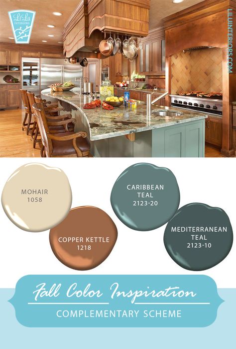 Copper Paint Colors Living Room, Cooper Color Palette, Blue Green Copper Color Scheme, Copper And Green Color Palette, Copper Colour Scheme Kitchen, Color Palette Copper, Behr Copper Paint Colors, Copper Blue Color Scheme, Rustic Industrial Color Palette