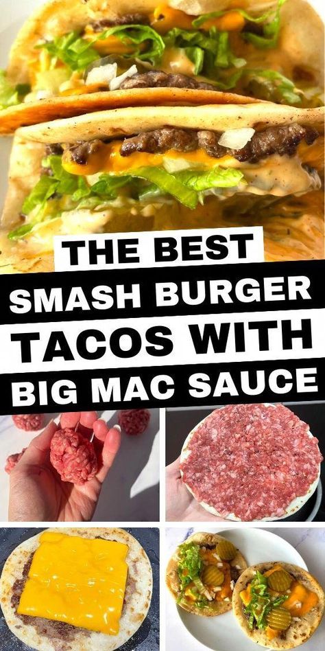 #HealthyFoodGuide Smash Burger Recipe Taco, Tiktok Burger Tacos, Mash Burger Tacos, Wrap Smash Burger, Tik Tok Smash Burger Taco, Tiktok Smash Burger, Tortilla Smash Burger Blackstone, Tik Tok Smash Burger, Smash Burger On Grill