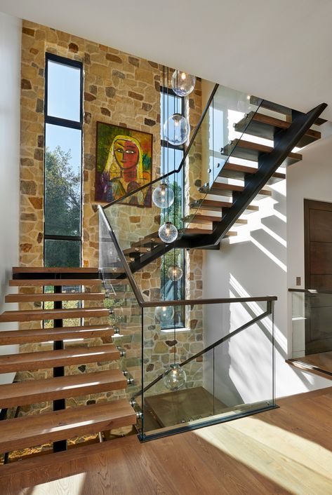 Old World Contemporary | Mosaic Architects + Interiors | Boulder, Colorado #mosaicarchitects #mosaicinteriors #Architecture #InteriorDesign #AttentionToDetail #InteriorArchitecture #CustomHome #Architect #InteriorDesigner #HighEndHome #HighEndHomes #HighEndResidence #LuxuryHome #LuxuryHomes #BoulderArchitects #BoulderArchitect   #FineArchitecture #FineInteriors #FineDecoration Ms Staircase Designs, Steel Staircase Design, Contemporary Mountain Home, Staircase Designs, Contemporary Staircase, Woodland House, Fall Living Room Decor, Floating Staircase, Retro Living Rooms