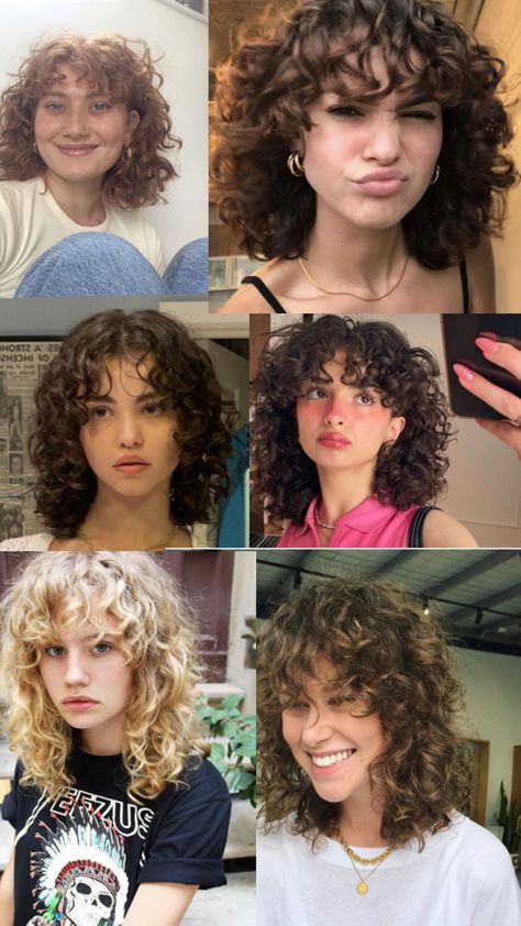 Short Curly Hair Type 3b, Interesting Curly Haircuts, Haircut For Curly And Straight Hair, 80s Perm Short, Curly Shag 3b, Different Perms For Women, Curly Haircuts No Bangs, Heart Face Shape Curly Hairstyles, Curly Hair With Face Framing Pieces