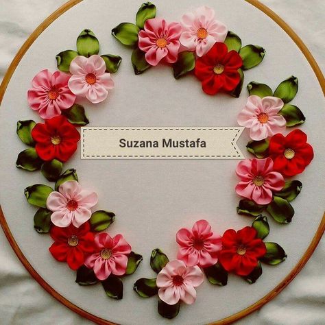 ribbon embroidery Hand Ideas, Silk Ribbon Embroidery Tutorial, Sulaman Pita, Silk Ribbon Embroidery Patterns, Ribbon Embroidery Kit, Ribbon Flower Tutorial, Ribbon Embroidery Tutorial, Pola Sulam, Ribbon Art