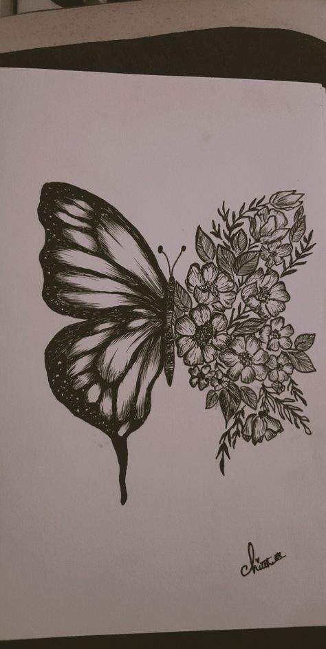 Pen art Pen Tattoo, Butterfly Drawing, Pen Sketch, Pen Art, Pen Drawing, Butterfly Tattoo, Maple Leaf Tattoo, Pen And Ink, Drawing Ideas