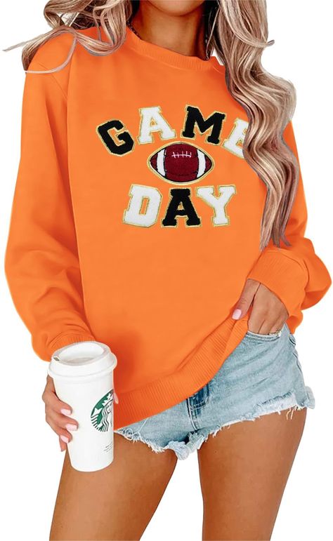 PRICES MAY VARY. Material composition: 60% Polyester 35%Cotton 5% Spandex Style: Classic Sleeve Type: Long Sleeve Fit type: Regular Closure Type: Pull On FLOYU Football Sweatshirts For Womens Game Day Sweatshirt Sunday Funday Shirt Casual Football Season Long Sleeve Tops Size table (1 inch = 2.54cm): Size S---Length 67cm/26.38"---Bust 96cm/37.80"---Waist 94cm/37.01" Size M---Length 68cm/26.77"---Bust 100cm/39.37"---Waist 98cm/38.58" Size L---Length 69cm/27.17"---Bust 104cm/40.94"--Waist 102cm/40 Sunday Funday Shirt, Highschool Football, Casual Football, Game Day Sweatshirt, Preppy Lifestyle, Preppy Clothes, Clothes Fall, Football Sweatshirt, Cute Shirt Designs