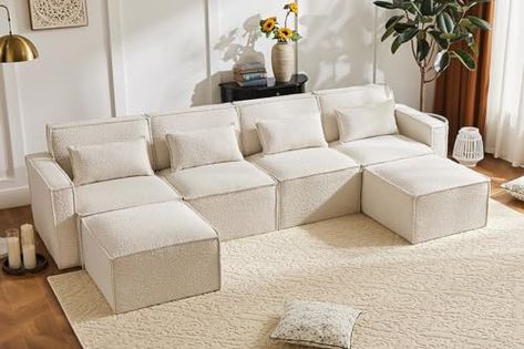 Comfy Sectional, Couches For Living Room, U Shaped Couch, Sectional Couches, Deco Salon, L Shaped Couch, Modular Sectional Sofa, Boucle Fabric, L Shaped Sofa