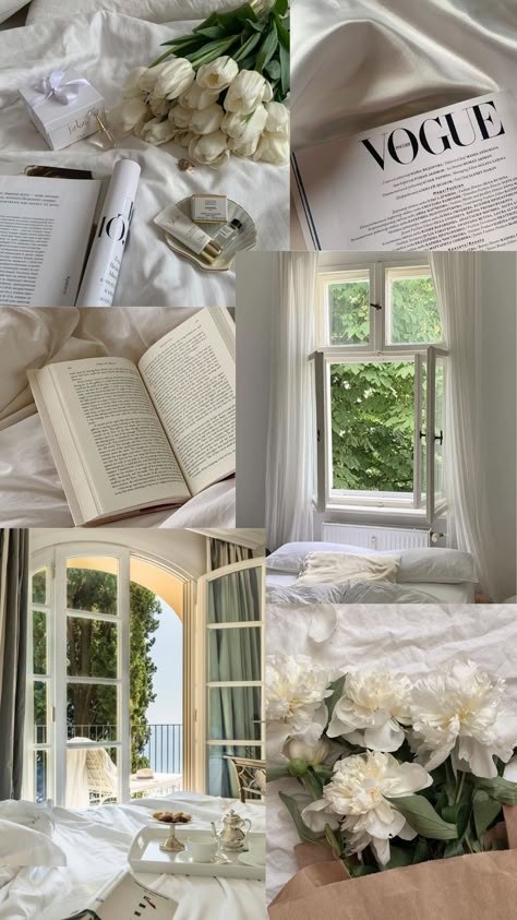 White Flowers, Collage, Bed, Books, Flowers, White