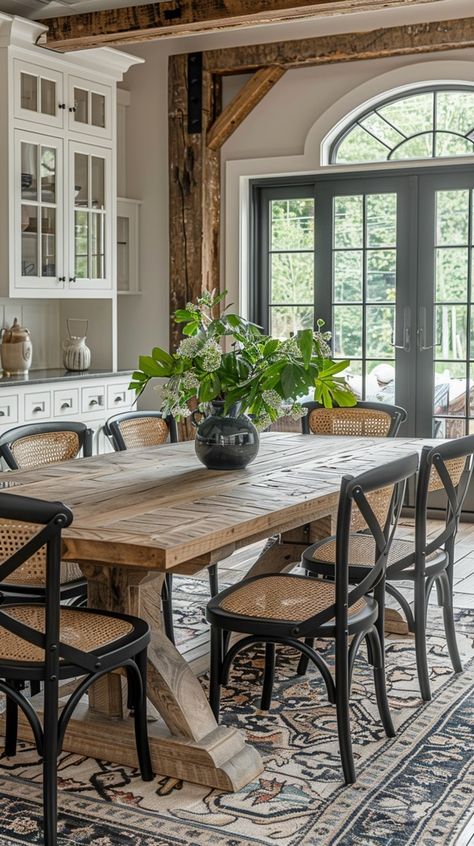 Transform Your Space with These Inviting Farmhouse Dining Room Ideas - Remodr Rustic Dining Room Decor, Dream House Dining Room, Joanna Gaines Dining Room, Dinning Table And Chairs, Antique Kitchen Table, Dining Room Decor Traditional, Dining Room Decor Rustic, Farmhouse Style Dining Room, Timber Frame Design