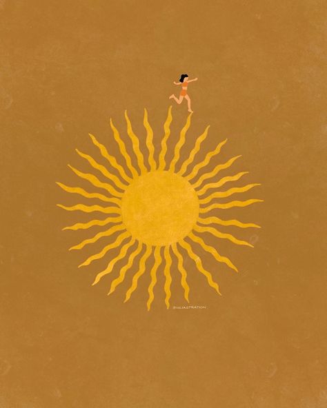 Iulia on Instagram: “I’m walking on sunshine... oooooh  This morning I was brewing some coffee with this song playing in the background and oh well... this…” Art Prints Sun, Pray For Sun, Wellness Illustration Graphic Design, Rising Sun Illustration, Wellness Illustration, Sunshine Drawing, The Sun Illustration, Sunshine Illustration, Sunshine Background