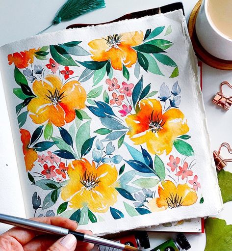 Natalia Nazarian©️• Artist❣️🇨🇦 on Instagram: “Beautiful floral pattern based on “Floral watercolour” book by @tuvapublishing and @maedchenkunst . Have a wonderful week dear…” Canvas Inspiration, Have A Wonderful Week, Loose Watercolor Flowers, Watercolor Books, Drawing Flowers, Watercolor Projects, Loose Watercolor, Watercolor Sketchbook, Watercolor Flower Art