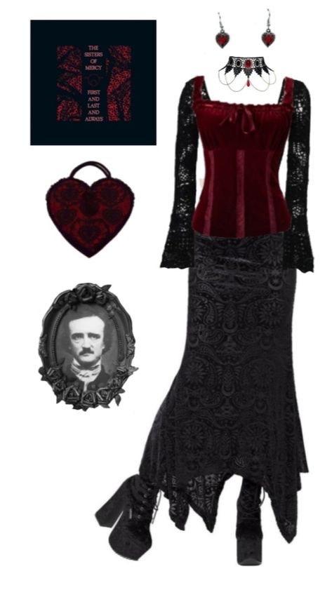 Vampire Goth Outfits Plus Size, Romantigoth Outfits, Romantic Vampire Outfits, Goth Romance Outfit, Valentine Goth Outfit, Gothic Romance Outfit Women, Romantic Goth Clothing, Vintage Vampire Outfit, Plus Size Romantic Goth