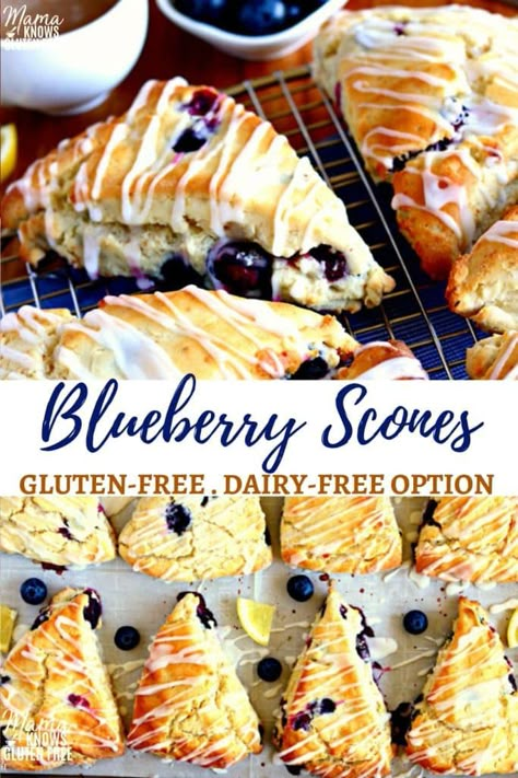 Dairy Free Scones, Tarte Vegan, Gluten Free Scones, Blueberry Scones, Lemon Glaze, Gluten Free Dairy Free Recipes, Gluten Free Sweets, Dairy Free Options, Gluten Free Recipes Easy