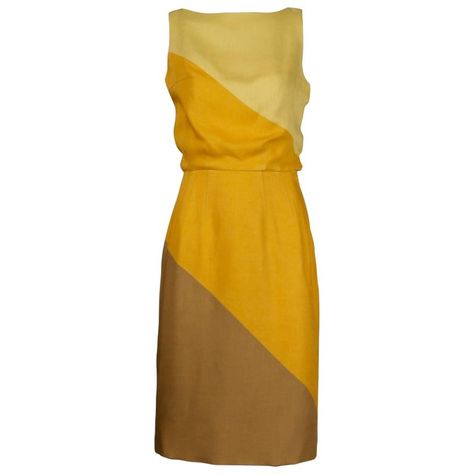 1960s Estevez Vintage Yellow Linen Color Block Sheath Dress | From a collection of rare vintage day dresses at https://www.1stdibs.com/fashion/clothing/day-dresses/ 1960s Cocktail Dress, Grecian Gown, Jersey Shirt Dress, Linen Sheath Dress, Cocktail Dress Yellow, Summer Cocktail Dress, Wearing Color, Cocktail Dress Vintage, Fashion Design Dress