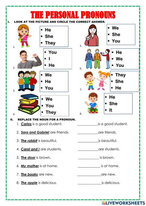 Subject Pronoun Worksheet, Subject Pronouns Worksheet, Personal Pronouns Activities, Pronoun Worksheet, Pronouns Esl, Teaching Pronouns, Pronouns Exercises, Personal Pronoun, English Language Activities