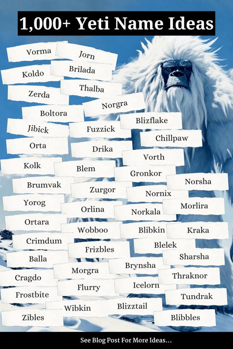 Yeti Name Generator (1,000+ Yet Name Ideas) | Imagine Forest Pirate Name Generator, Dragon Names Generator, Warrior Cats Name Generator, Book Title Generator, Dinosaur Books For Kids, Dystopian Writing Prompts, Mothers Day Book, Best Mystery Books, Writing Prompts Poetry