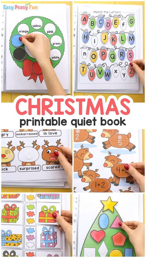 Printable Christmas Quiet Book - Easy Peasy and Fun Christmas Quiet Book, Printable Quiet Book, Christmas Activity Book, Christmas Activity, Kids Exploring, Christmas Activities For Kids, Preschool Christmas, Christmas Printable, Toddler Christmas