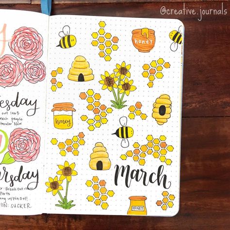 YAY FOR YELLOW!!!! 🌻🐝🍯 March Mood Tracker, Cup Doodle, Honey Bee Theme, Minimal Layout, Face Doodles, March Bullet Journal, Bujo Doodles, Not Drinking Enough Water, Green Vibes