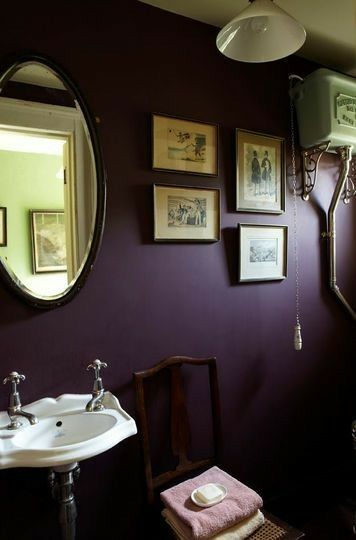 ╰☆ aubergine ☆╮main floor bathroom Eggplant Bathroom, Black Bathroom Paint, Plum Bathroom, Wooden Bathroom Furniture, Green Bedroom Walls, Bathroom Inspiration Colors, Warm Bathroom, Wooden Panelling, Purple Bathrooms