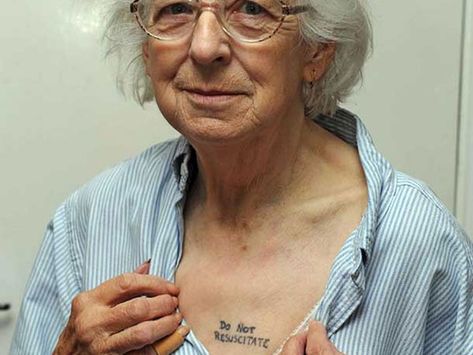 Old People With Tattoos - 30 Remarkable Collections | Design Press Do Not Resuscitate, Medical Profession, Badass Tattoos, Body Modifications, Skin Art, Body Mods, Picture Tattoos, Funny Things, Tattoos And Piercings