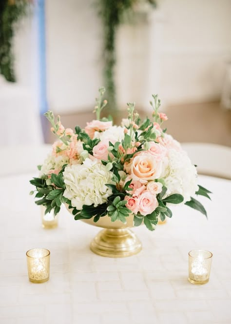 Pink And Eucalyptus Centerpiece, Low Flower Centerpieces, Blush Pink Floral Centerpieces, Baptism Flower Centerpieces, Blush Pink And White Flower Centerpieces, Blush Flowers Centerpiece, Reception Flowers Centerpieces, Small Centrepiece, White And Light Pink Floral Wedding Centerpieces