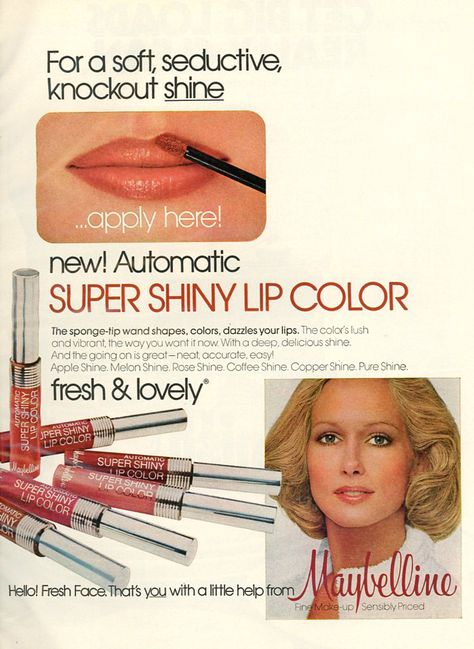 Historical Makeup, Skincare Ads, Vintage Makeup Ads, Nostalgic Beauty, Maybelline Lip, Beauty Ads, 80s Makeup, Beauty Advertising, Makeup Ads