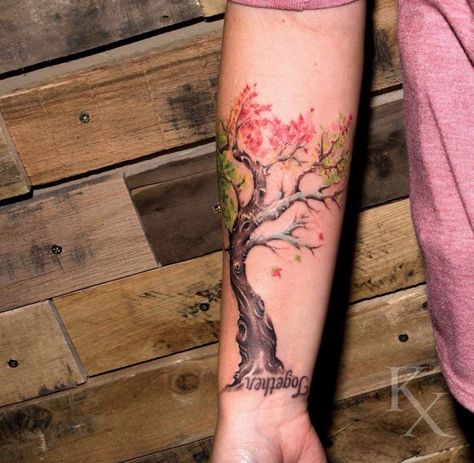 Four Season Tree Tattoo, All Season Tree, Four Season Tree, Four Seasons Tree, Tree Tat, Tattoos For Mom, Season Tree, Haunted Tree, Tree Tattoos