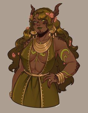 Fantasy Hunting Outfit, Plus Size Female Character Design, Satyr Female Character Design, Tiefling Druid Female, Bugbear Character Art, Bugbear Dnd, Dnd Npc Ideas, Firbolg Female, Satyr Female