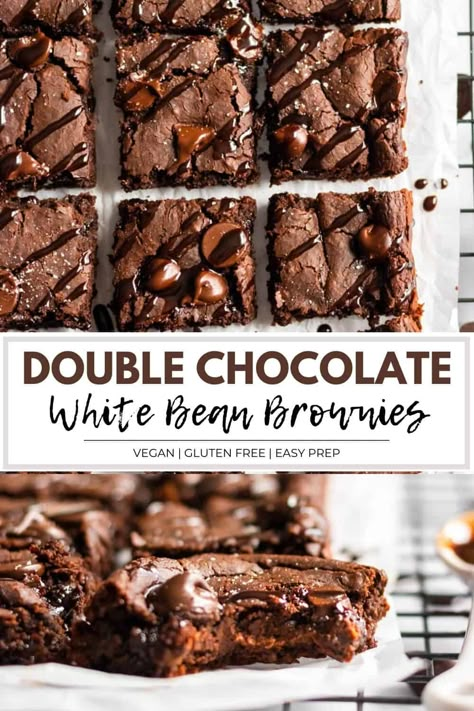 Double chocolate is always the answer when it comes to brownies! These Double Chocolate White Bean Brownies are so simple and packed with protein and the goodness of white beans. Toss everything in the food processor and bake, that's it! #whitebeanbrownies #veganbrownies #veganbaking #beanbrownies Baking With Beans, White Bean Dessert Recipes, Desserts With Beans, White Bean Brownies, Photography Chocolate, Truffles Chocolate, Food Korean, Brownies Chocolate, Bean Brownies