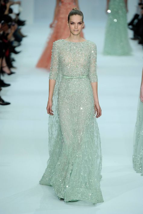 SeaFoam -Elie Saab Paris Haute Couture Spring 2012 Elie Saab Green Gown, Ellie Saab Couture, Green Evening Gowns, Ellie Saab, Paris Haute Couture, Elie Saab Spring, Elie Saab Couture, Green Gown, Elie Saab