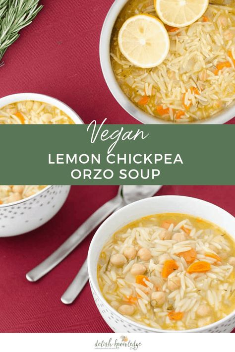 Chickpea Orzo Soup, Chickpea Orzo, One Pot Soup, Lemon Chickpea, Orzo Soup Recipes, Easy Vegan Soup, Soup Video, Lemon Orzo, Vegetarian Nutrition