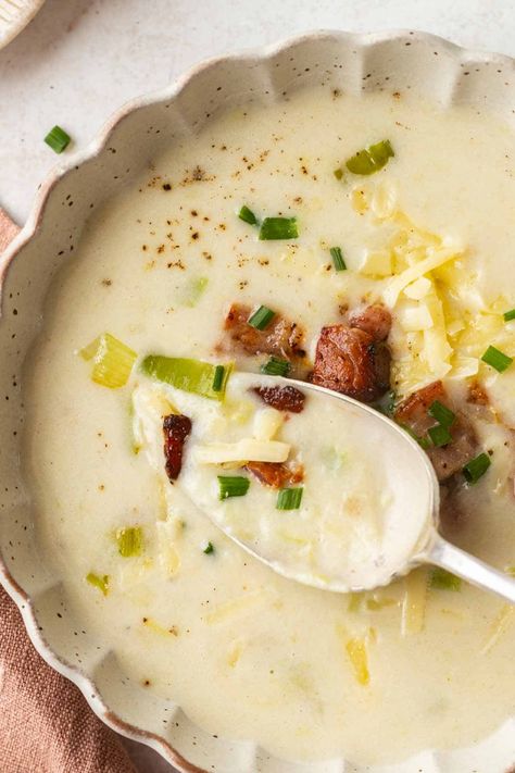 4 Ingredient Potato Soup, Leek And Bacon Soup, Roasted Red Pepper Soup, Potato Leek, Loaded Potato Soup, Bacon Potato, Bacon Soup, Loaded Baked Potato Soup, Potato Leek Soup