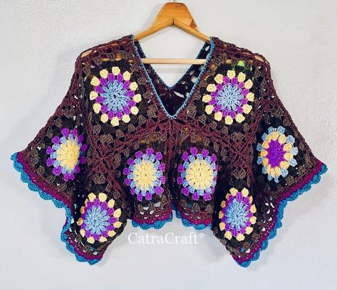 Granny Square Top Plus Size, Crochet Palette, Granny Squares Top, Granny Square Crop Top, Square Crop Top, Granny Square Top, Boho Crop Top, Granny Square Sweater, Gilet Crochet