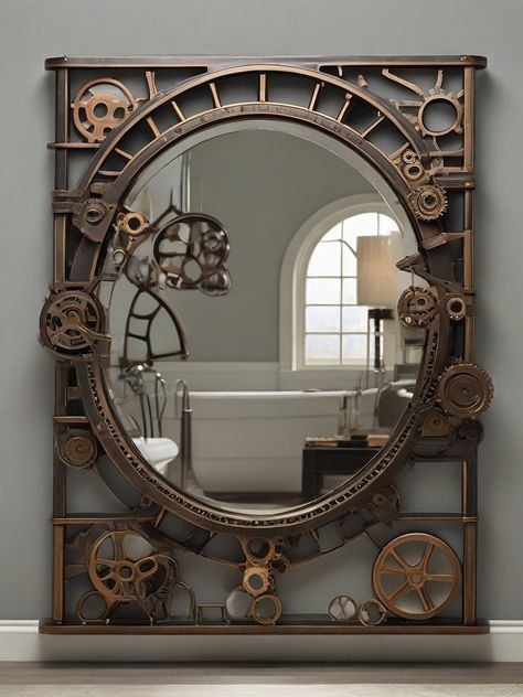 Transform your space into a mechanical marvel with cogs and mirrors ensemble. The interplay of metallic elements and mirrors creates a captivating and modern aesthetic in your home decor. 🪞⚙️✨ #CogsAndMirrorsEnsemble #MechanicalMarvel #ModernIndustrialDecor #PinterestMetallicMagic Steampunk Mirror, Alchemy Magic, Modern Industrial Decor, Functional Furniture, Modern Aesthetic, Furniture Pieces, Decor Project, Alchemy, Furniture Ideas