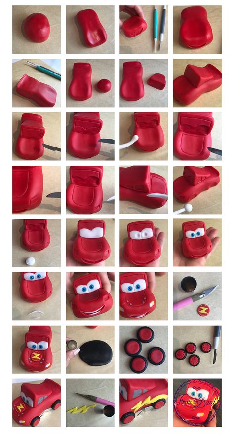 Cars Cake Decoration, Fondant Lightning Mcqueen, Maccuin Cake, Fondant Cars Topper, Fondant Car Topper, Fondant Car Tutorial, The Cars Cake, Cake With Cars, Cars Cake Ideas