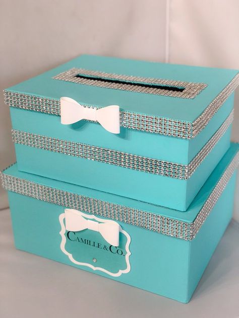 Baby Shower Card Box, Money Card Box, Tiffany Birthday, Tiffany Theme, Tiffany Party, Tiffany Blue Wedding, Money Card, Tiffany Wedding, Wedding Card Box