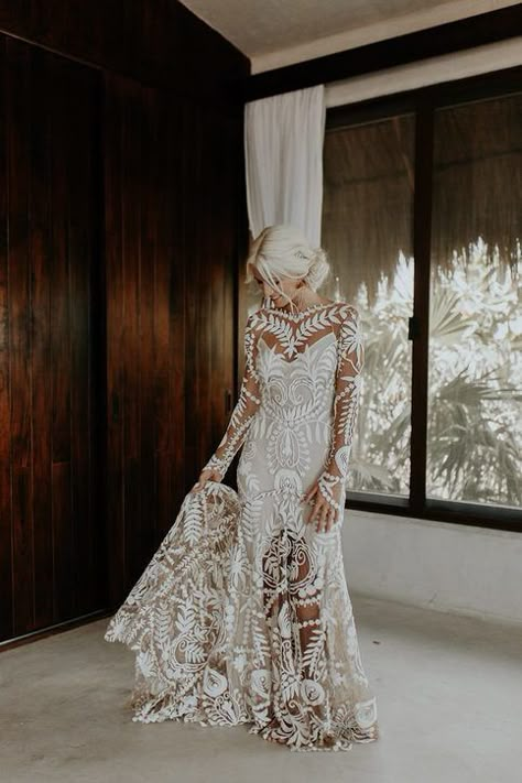 Bohemian Wedding Dress, Mermaid Wedding Dress, Lace Wedding Gown sold by MissZhu Bridal on Storenvy Boohoo Wedding Dress Long Sleeve, After Wedding Outfit The Bride Comfy, Western Themed Wedding, Bohemian Wedding Dress Lace, Western Wedding Dresses, Tulum Beach, Wedding Image, Bridal Gowns Mermaid, Lace Beach Wedding Dress