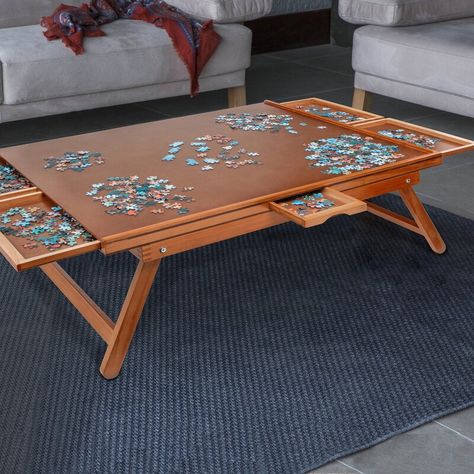 Jumbl Jigsaw Puzzle Table | Wayfair Puzzle Organizer, Puzzle Organization, Sliding Storage, Jigsaw Puzzle Table, Big Puzzles, Woodworking Jigsaw, Puzzle Table, Board Rack, Puzzle Mat