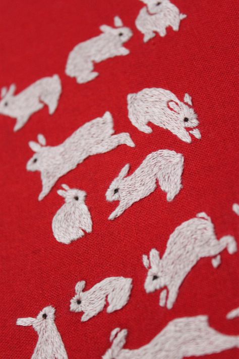 New Years Embroidery, Maximalist Embroidery, One Color Embroidery, Embroidery On Patterned Fabric, Embroidery Clothes Diy, Chinese Embroidery Design, Embroidery On Red Fabric, Rat Embroidery, How To Embroider