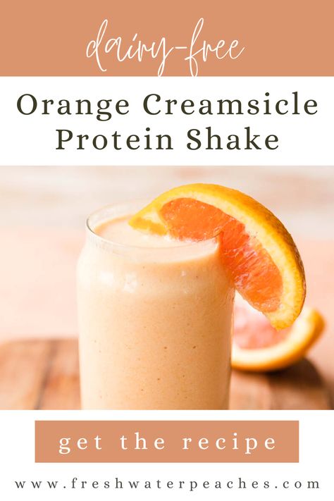 This Orange Creamsicle Protein Shake is quickly going to become one of your absolute favorites! It has a light, creamy texture, and it's made with whole peeled oranges. Best of all, you only need three simple ingredients! Orange Cream Protein Shake, Orange Creamsicle Protein Smoothie, Creamsicle Protein Shake, Orange Protein Shake, Orange Dreamsicle Protein Shake, Orange Creamsicle Protein Shake, Macro Food, Protein Shake Recipe, Creamsicle Smoothie