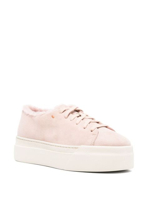 Find SANTONI Suede Sneakers on Editorialist. powder pink front lace-up fastening shearling lining flatform sole