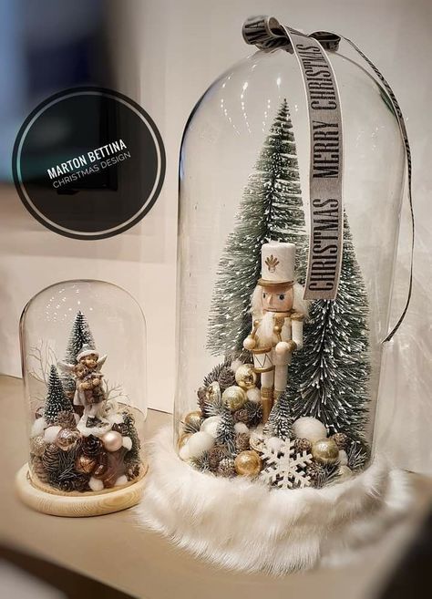 Christmas Cloche, Cloche Ideas, Christmas Flower Decorations, Nutcracker Christmas Decorations, Christmas Vignettes, Handmade Christmas Crafts, Christmas Decor Inspiration, Diy Christmas Decorations Easy, Christmas Lanterns