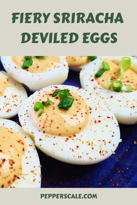 Fiery Sriracha Deviled Eggs Cayenne Pepper Powder, Sriracha Deviled Eggs, Sriracha Recipes, Spicy Deviled Eggs, Spicy Appetizers, Bbq Sides, Sauce Pot, Sriracha Sauce, Pepper Powder